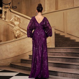 <span class=keywords><strong>Robe</strong></span> <span class=keywords><strong>de</strong></span> <span class=keywords><strong>soirée</strong></span> longue pour femme, à manches longues, fendue, à sequins violets, style arabe, <span class=keywords><strong>Istanbul</strong></span>, marocain, turc, Dubaï, musulman - Product Image 2