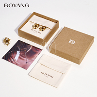 Boyang Logo personnalisé réutilisable petite boucle d'oreille collier bague emballage coton biologique bijoux pochette à poussière sac et boîte