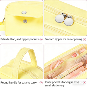 Étui à crayons esthétique pour filles, doux au toucher, simple, portable, pour l'école, avec fermeture éclair métallique brillante - Product Image 3