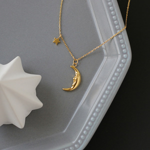Collier en acier titane plaqué or 18 carats, motif croissant de lune et étoile, résistant au ternissement, style vintage féerique, chaîne de clavicule pour femme - Product Image 2