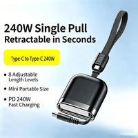 Cable de Carga Rápida PD Retráctil de 240W con Doble Tipo-C, 1.2m, Cable de Datos Extensible Portátil de Aleación de Aluminio para Teléfono y Portátil OEM