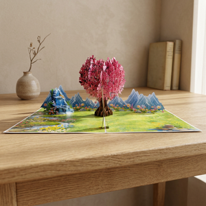 Carte de vœux 3D pop-up carrée Viet-craft, scène romantique de couple avec arbre de cerisier, thème amour pour la Saint-Valentin, origine Vietnam - Product Image 3