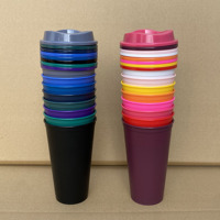 Tasses à café réutilisables en plastique PP rigide de 16 oz avec couvercles, imprimées avec un logo personnalisé, pour macarons
