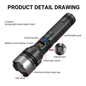 Baifeng <b>Flashlight</b> Aluminum Alloy Rechargeable Dimmable Zoomable <b>Led</b> White Light Outdoor Home Use - Product Image 2
