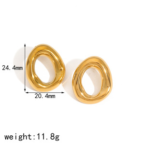 Pendientes minimalistas geométricos de acero y titanio chapados en oro de 18k para mujer, joyería de moda, origen Hubei TE60019 G - Product Image 4