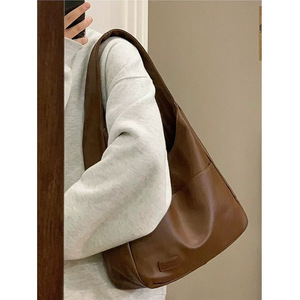 Women Bag Simple PU Leather Solid Shoulder Bag Fashion Large Capacity <b>Handbag</b> for School Work - Product Image 2