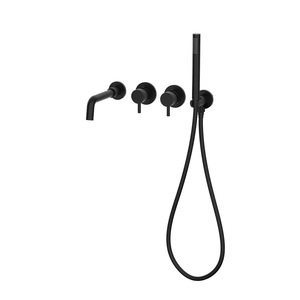 ชุดก๊อกน้ำอ่างอาบน้ำติดผนังแบบฝักบัวคู่ สแตนเลส 304 พร้อมสีเทาปืนและฝักบัวมือ - Product Image 4