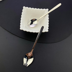 304 Stainless Steel Spoon <b>Fork</b> Integrated Utensil 17cm 19cm <b>Dessert</b> Salad Pasta Western Dinner Use - Product Image 2
