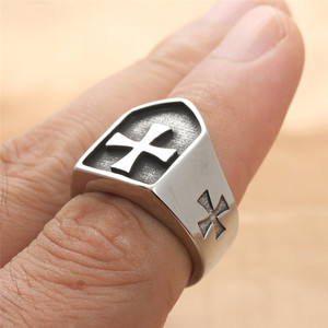 European Style <b>Titanium</b> Steel Shield Cross <b>Ring</b> Men's Punk Jewelry Silver Color 213005 - Product Image 4