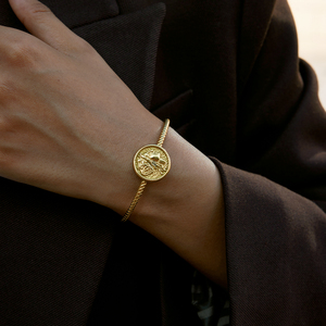J & D Moda Retrato Moneda Pulsera 18K Chapado en oro Acero inoxidable Moda Señora Moneda Retrato Twist Open Cuff Bracelet - Product Image 2