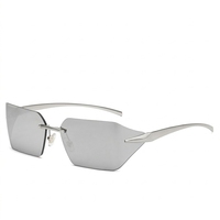 Lunettes de soleil sans monture à verres incurvés pour femmes et hommes, en métal, tendance, personnalisées, rétro, cyber