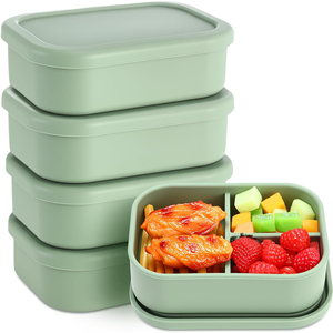 Boîte à lunch personnalisée en silicone de qualité alimentaire à 2/3 compartiments avec couvercle étanche, passe au micro-ondes et au lave-vaisselle, service OEM/ODM - Product Image 2