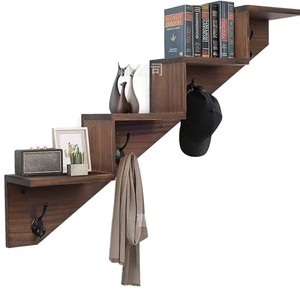 Estante de pared de madera de 4 niveles con ganchos para ropa y bolsos, tamaño personalizado - Product Image 3