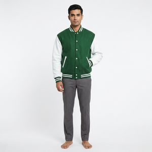 Veste bomber noire slim à manches longues pour homme, style automne, veste varsity - Product Image 1