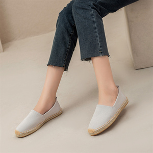 <span class=keywords><strong>Espadrilles</strong></span> confortables pour femmes, en toile souple, gris clair, à bout fermé, avec bordure en jute tressée, à enfiler, pour l'été - Product Image 3