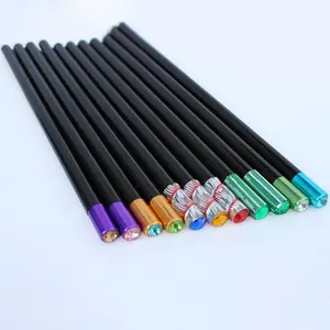 Hot selling custom logo printed promotional use all black wood HB crystal pencil with diamond