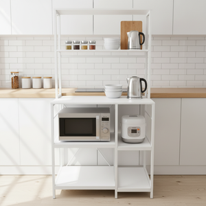 Étagère de cuisine blanche moderne, robuste, en métal, <span class=keywords><strong>à</strong></span> plusieurs niveaux, pour micro-ondes, <span class=keywords><strong>machine</strong></span> <span class=keywords><strong>à</strong></span> <span class=keywords><strong>café</strong></span> et ustensiles de cuisine - Product Image 1