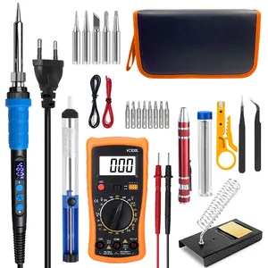 New Style LCD Soldering Iron Kit 60W 220V Adjustable Temperature Soldering Tool Kit Soldering Tip Multimeter Tool