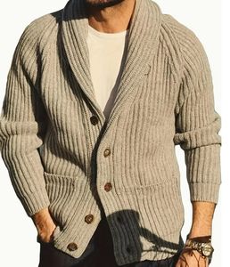 High Quality Solid Color Lapel Long Sleeve Knit Men's <b>Sweater</b> Fashion <b>Vintage</b> Single Breasted Drop Shoulder Knit <b>Sweater</b> for Men - Product Image 3