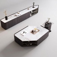 Table basse moderne pour salon, réglable en hauteur, avec plateau miroir en forme de roche, en bois noir