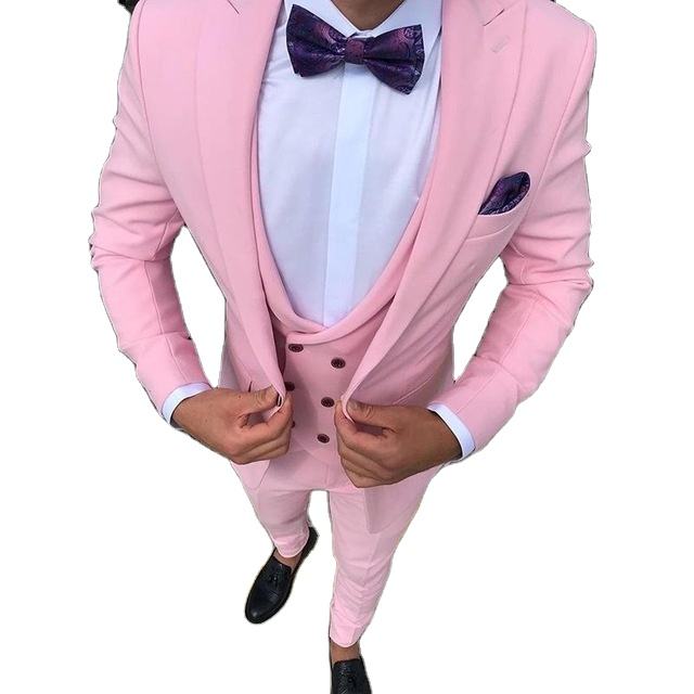 Style de mode pièces rose fête formelle hommes costumes revers