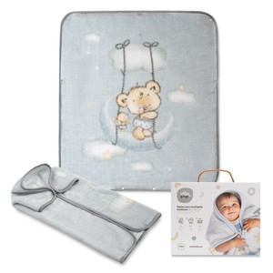 Mod. Sacco a pelo OSITO NUBE-Grey Raschel tessuto-coperta una comoda coperta di ricezione per i neonati - Product Image 1