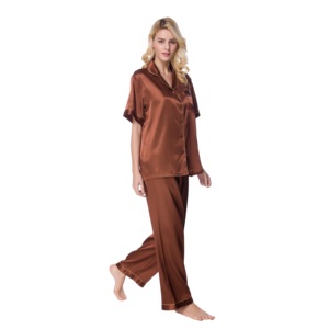 Luxury Satin Brown <strong>Button</strong> Down PAJAMA Sets for Women Cooling <strong>Dressing</strong> <strong>Gown</strong> with Thermal Features for Daily Life Summer Sleep - Product Image 5