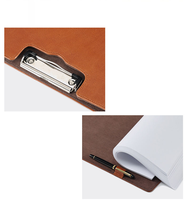 Organiseur de documents A4 en cuir PU avec logo personnalisé, couleurs personnalisées, double porte-documents, classeur à double clip, bloc-notes à face ouverte, protection UV