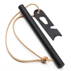 6 Inch Survival Ferrocerium Drilled Flint Fire Starter Ferro Rod Kit With Leather Lanyard And Multifunction Striker