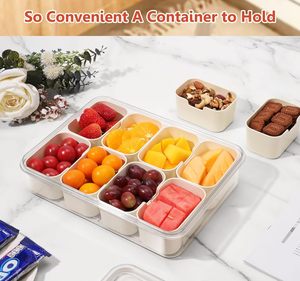 Contenedor de caja de aperitivos de PP moderno portátil 8 compartimentos individuales bandeja de servicio dividida manija de tapa para almacenar alimentos frutas dulces - Product Image 6