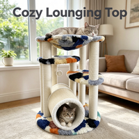 Arbre à chat coloré avec tunnel cachette, poteaux à gratter en sisal, plateformes en peluche, grand lit de repos supérieur, espace multi-chats