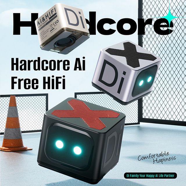 DiX7 Portable Cube Speaker 360° HiFi Stereo Sound Music Player Clock Reminder AI Home Assistant Smart Speakers with LED Display