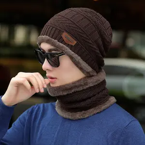 Ensembles de bonnets et d'écharpes <span class=keywords><strong>pour</strong></span> hommes en tricot thermique <span class=keywords><strong>pour</strong></span> l'équitation et l'hiver - Product Image 1