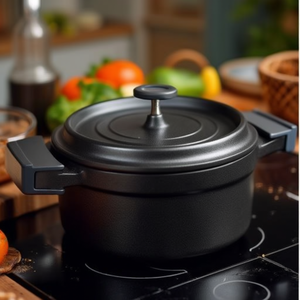 Casseruola con coperchio nero, cocotte rotonda da 2,5 litri, pentola olandese per uso su fornello e forno - Product Image 3