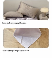 Parure de lit 4 pièces en soie glacée double face couleur unie, tissu soyeux rafraîchissant, drap plat minimaliste haut de gamme à impression numérique
