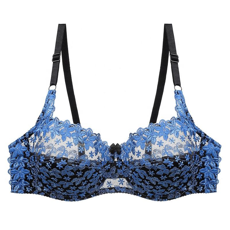Sexy See Through Lingerie reggiseni pizzo blu con ferretto