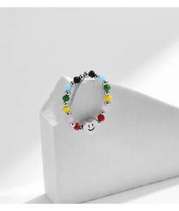 S925 Silver Cute Heart Smile Face Beaded <b>Ring</b> With Colorful <b>Crystal</b> Stones Unisex Everyday Wear Rainbow Smiley Beaded <b>Ring</b> - Product Image 6
