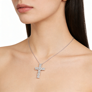 CUSTOM SILVER 10K/14K/18K GOLD PLATED LAB GROWN CVD DIAMOND CLASSIC ENGAGEMENT GIFT SWEATER <b>CHAIN</b> NECKLACE <b>CROSS</b> PENDANT VS - Product Image 5