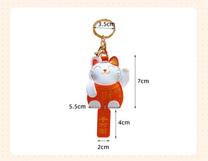 พวงกุญแจรูปแมวนำโชคสไตล์ญี่ปุ่นทำจากหนัง PU พวงกุญแจระฆัง Maneki Neko ลูกแมวพวงกุญแจนำโชคเครื่องประดับของขวัญ - Product Image 6