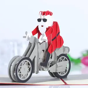 Vendita all'ingrosso bicicletta carte di carta-Busta Design classico Holiday 3d Card babbo natale Biker Handmade Christmas Pop Up Card