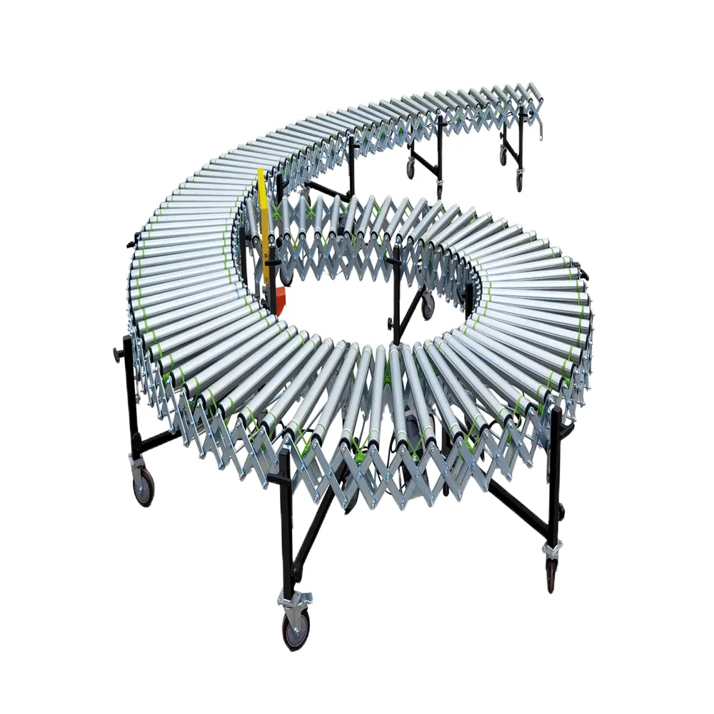 DZJX elektrik güç esnek genişletilebilir paten tekerlek konteyner için makaralı konveyör Powered teleskopik makaralı konveyör
