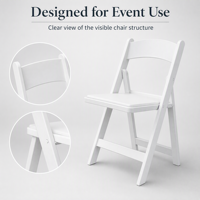 Chaise pliante en résine plastique blanche, empilable, pour extérieur, jardin, mariage, événement, imperméable et résistante aux UV, avec structure en acier.