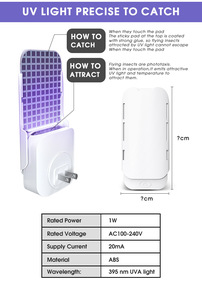 Đèn diệt côn trùng bay bằng đèn LED <span class=keywords><strong>UV</strong></span> trong nhà, cắm điện, dính, thu hút và diệt muỗi, đạt chuẩn IP44, 1W UVA - Product Image 3