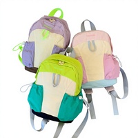 Sac à dos en nylon pour enfants, color block, décontracté, pour l'extérieur, voyage, réduction de la charge, grande et petite taille, unisexe, fermeture éclair et cordon de serrage
