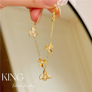 King Silver Jewelry S925 Sterling Silver Bee Clover Bracelet Women's Everyday Wear Fine Charm Bracelet - Product Image 2