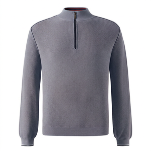 Pull en maille pour homme, design classique, col zippé, logo personnalisé, GOTS, manches longues, en coton pur - Product Image 1