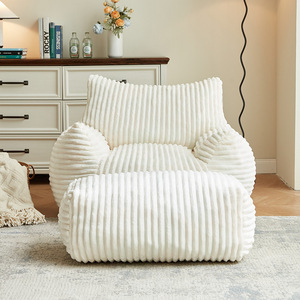 Sofá Puff Estilo Occidental Color Blanco Hueso, Completamente Ensamblado, Asiento Reclinable para Sala de Estar con Otomana - Product Image 2