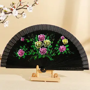 Spanish Folding Wooden Hand Fan Customized Home Decoration Chinese Cherry Wood Painted Hand Fan Flower SANDALWOOD