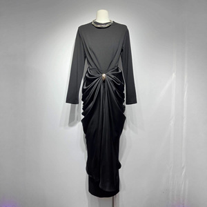 Nuovi Arrivi 2025: Abito da Donna di Lusso <span class=keywords><strong>con</strong></span> Orlo Irregolare, Collo Tondo, <span class=keywords><strong>Maniche</strong></span> <span class=keywords><strong>Lunghe</strong></span> e Fibbie Metalliche, Elegante <span class=keywords><strong>Vestito</strong></span> da Sera - Product Image 2