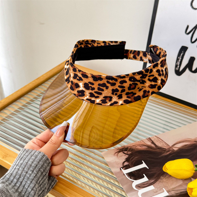 Leopard-print Transparent Visor Caps Womens Versatile Breathable Adjustable Leopard Visors
